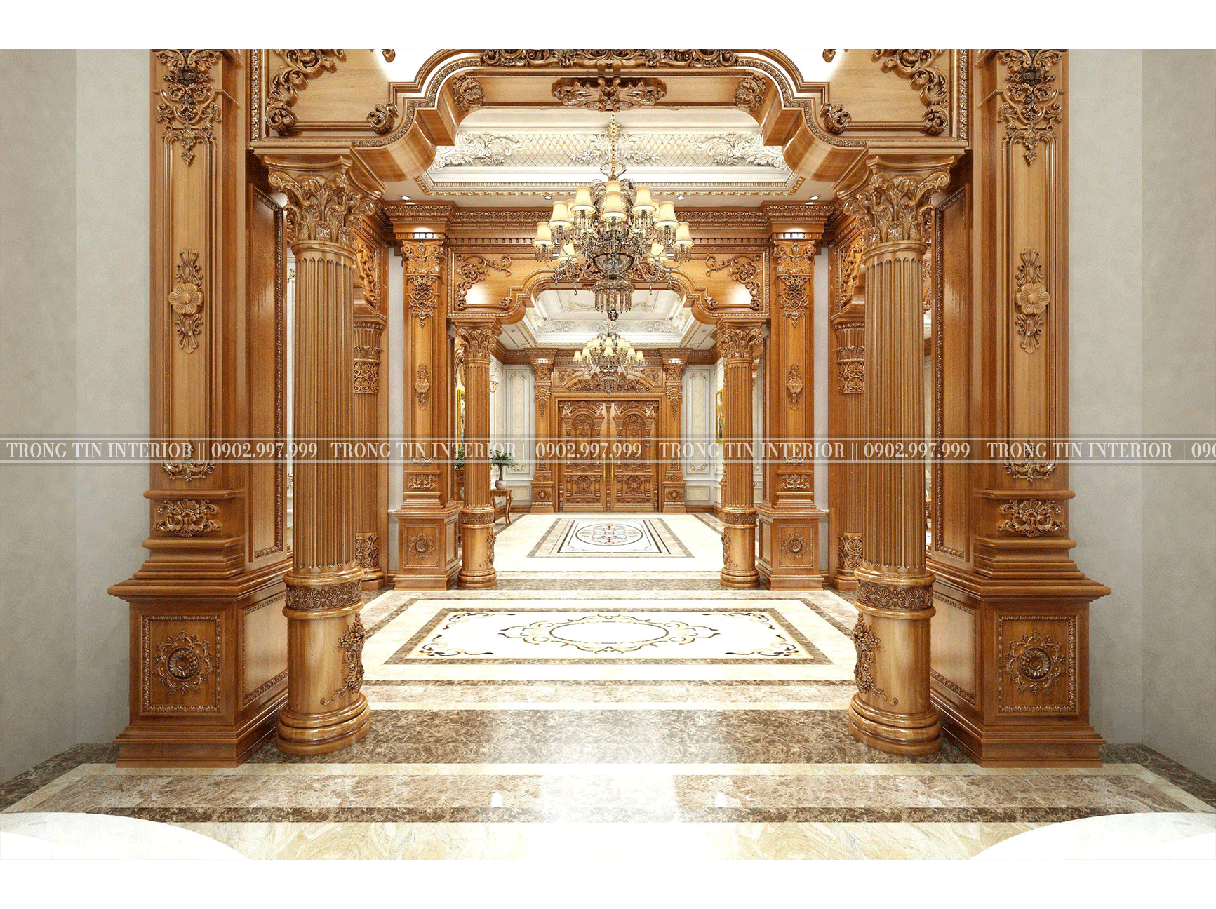Phòng Khách Gỗ Cổ Điển Mẫu 2