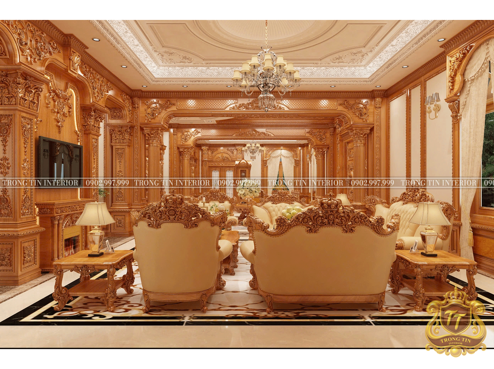 Phòng Khách Gỗ Cổ Điển Mẫu 5