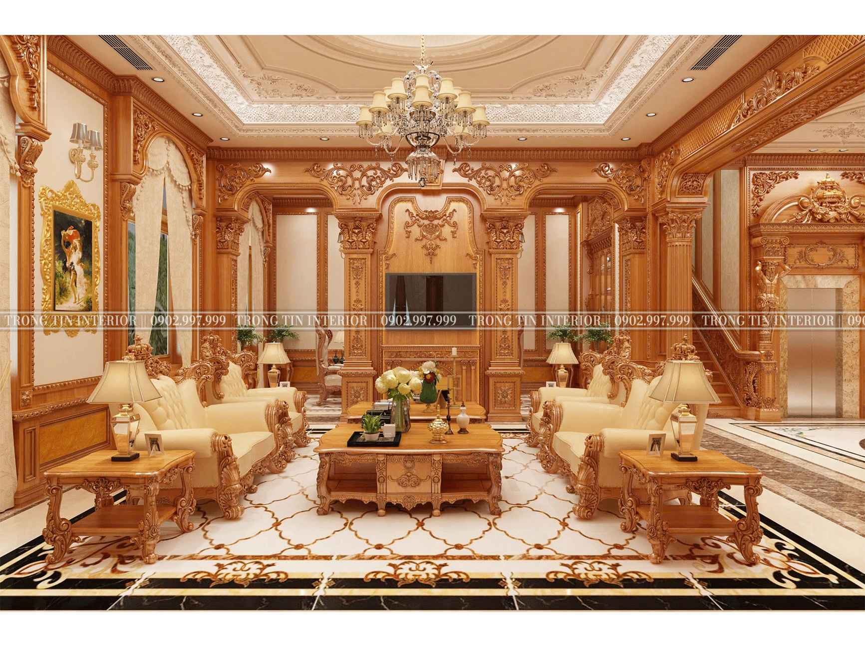 Phòng Khách Gỗ Cổ Điển Mẫu 5