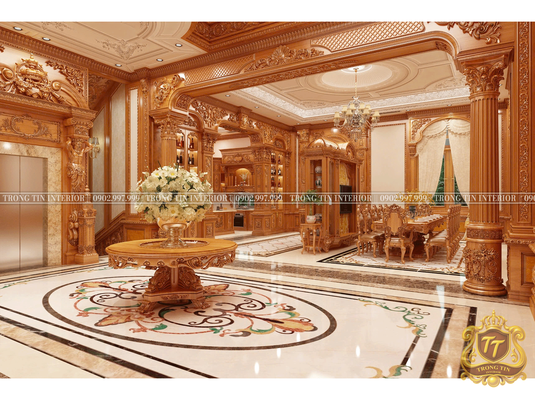 Phòng Khách Gỗ Cổ Điển Mẫu 5