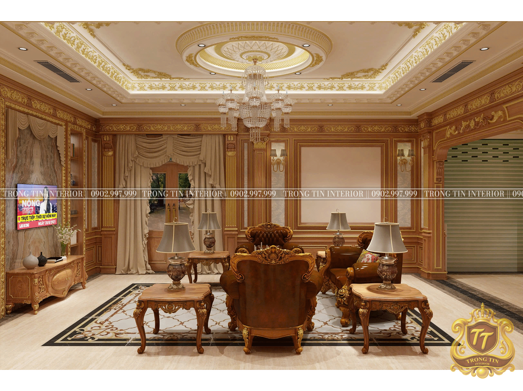 Phòng Khách Gỗ Cổ Điển Mẫu 7