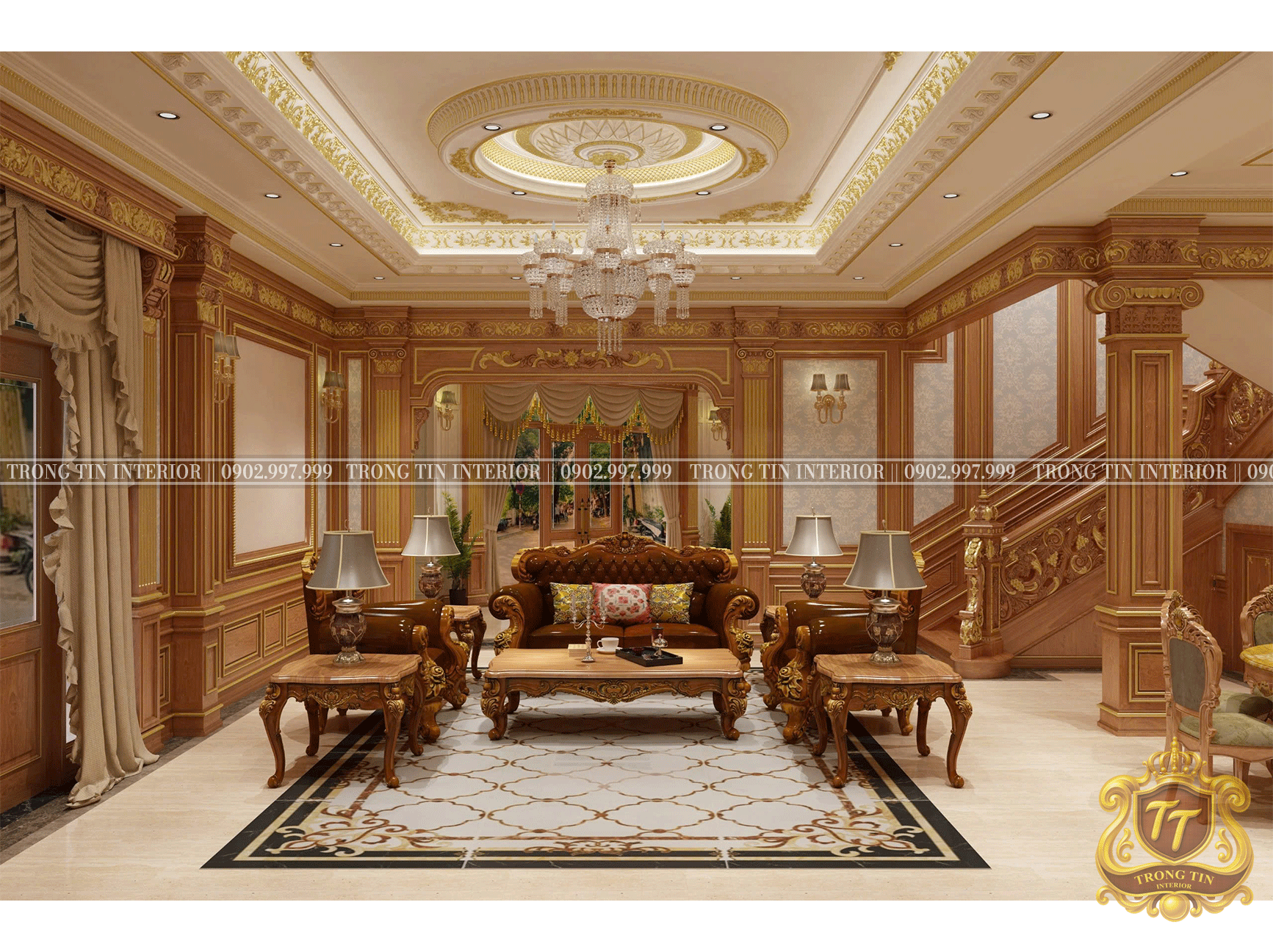 Phòng Khách Gỗ Cổ Điển Mẫu 7
