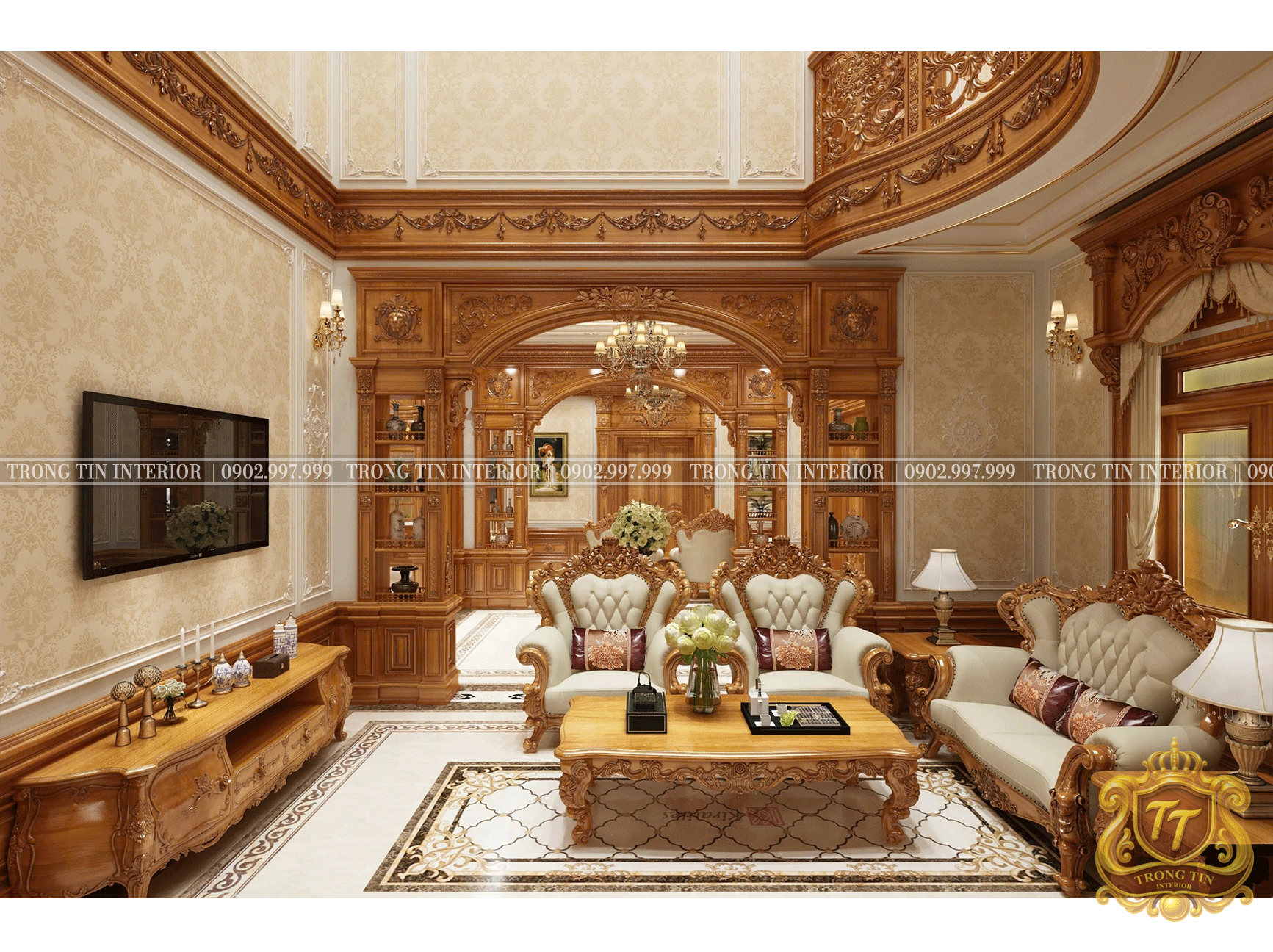 Phòng Khách Gỗ Cổ Điển Mẫu 11