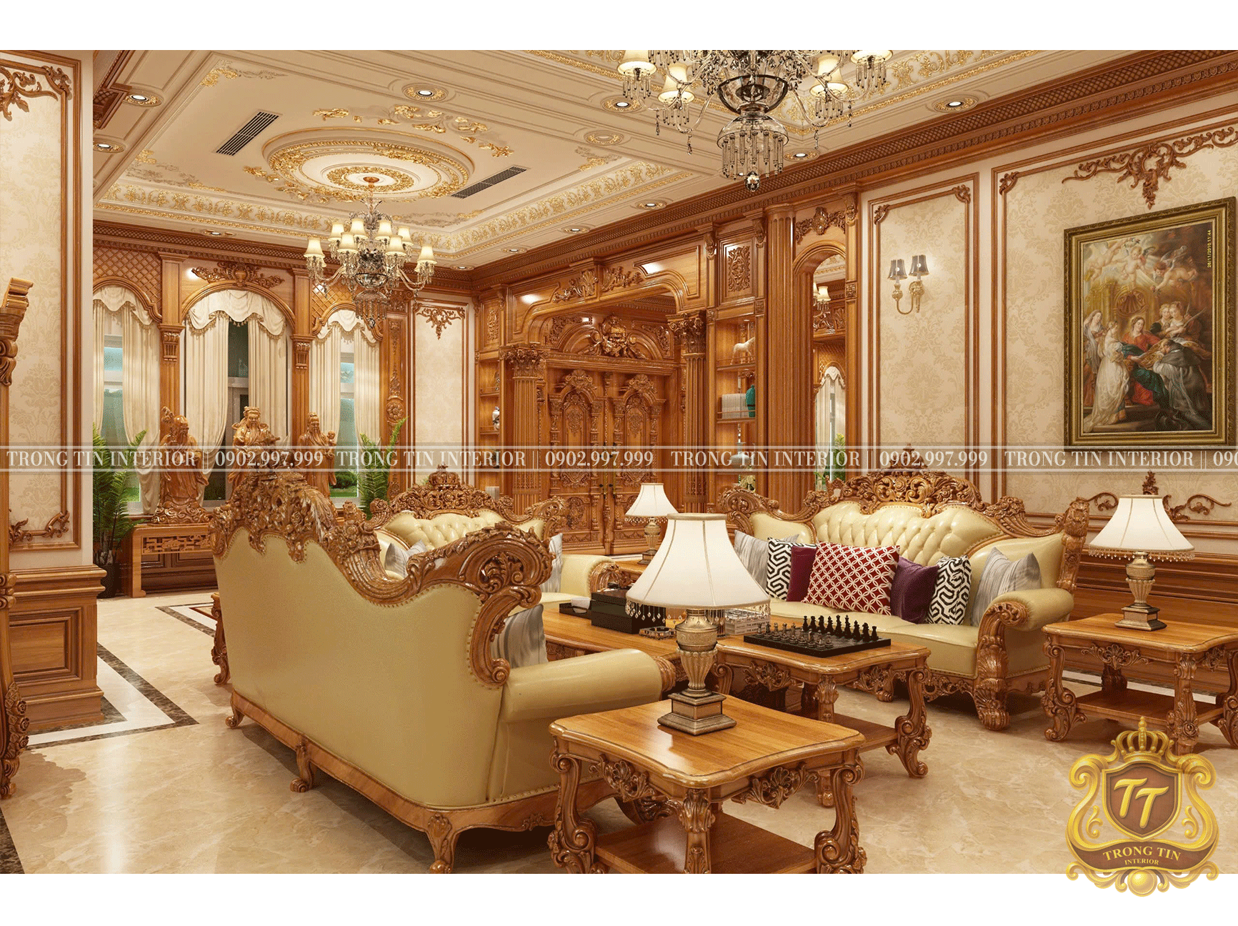 Phòng Khách Gỗ Cổ Điển Mẫu 12