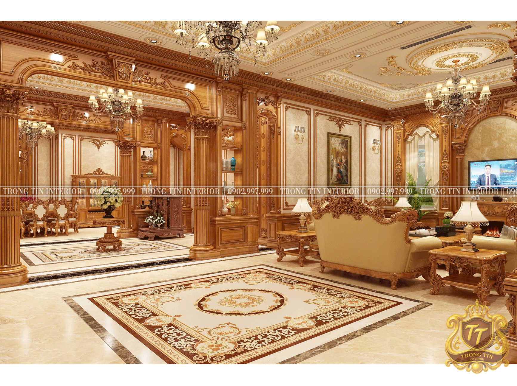 Phòng Khách Gỗ Cổ Điển Mẫu 12