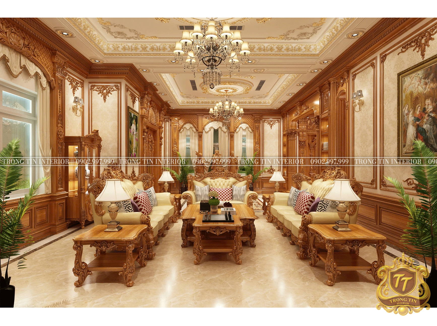 Phòng Khách Gỗ Cổ Điển Mẫu 12