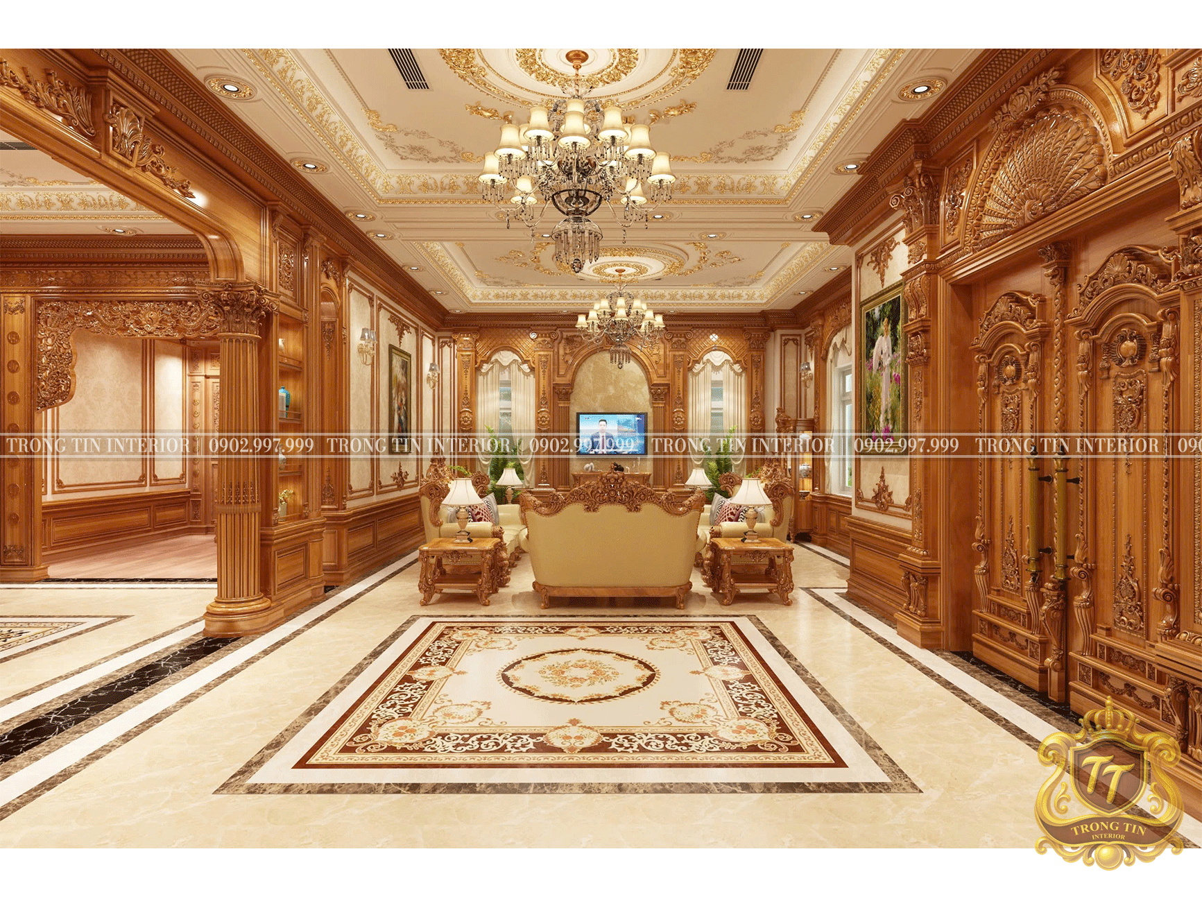 Phòng Khách Gỗ Cổ Điển Mẫu 12