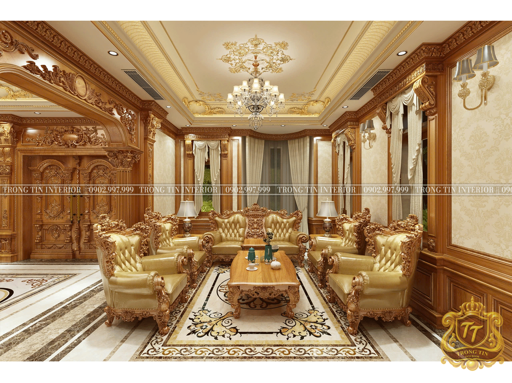 Phòng Khách Gỗ Cổ Điển Mẫu 13